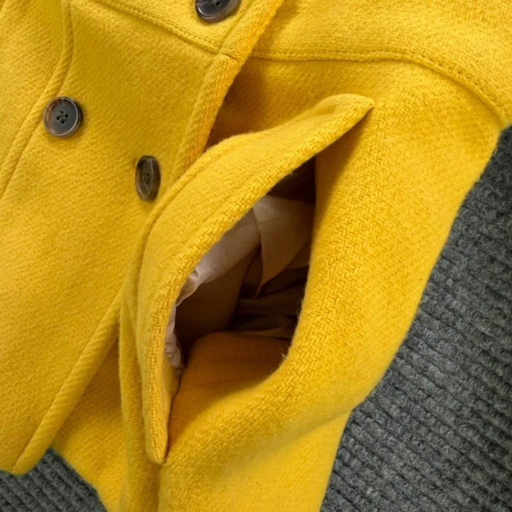 J.Crew Stadium Cloth Nello Gori Yellow Wool Blend Pea Coat Jacket Womens 0 - Picture 6 of 13